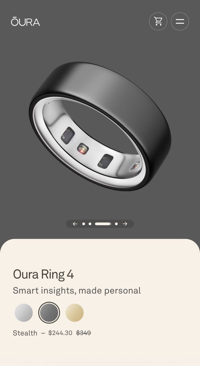 Фото 2: Продается почти новое кольцо Oura Ring 4, черного цвета, 14 размер