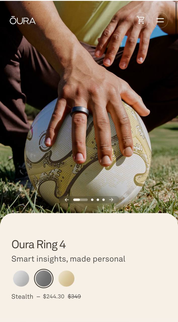 Продается почти новое кольцо Oura Ring 4, черного цвета, 14 размер